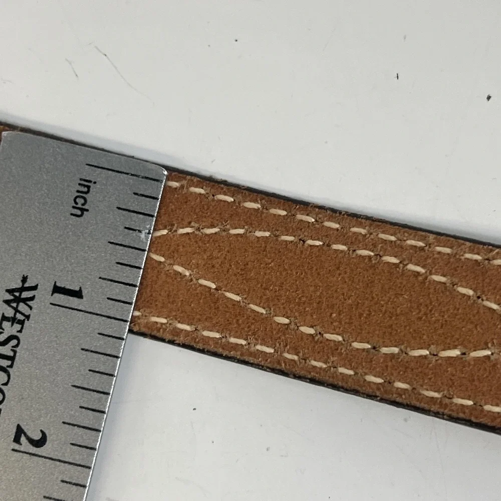 Western Leather Textan Belt 32 Brown Studded Cowhide Stitched‎ Made USA 1725B